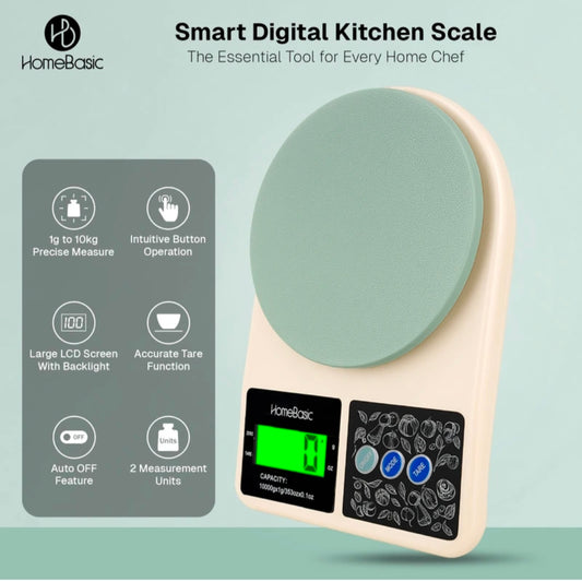 HOMEBASIC kitchen weighing scale 10kg for food | LCD display | Tare Function | g/oz weighing scale (green)
